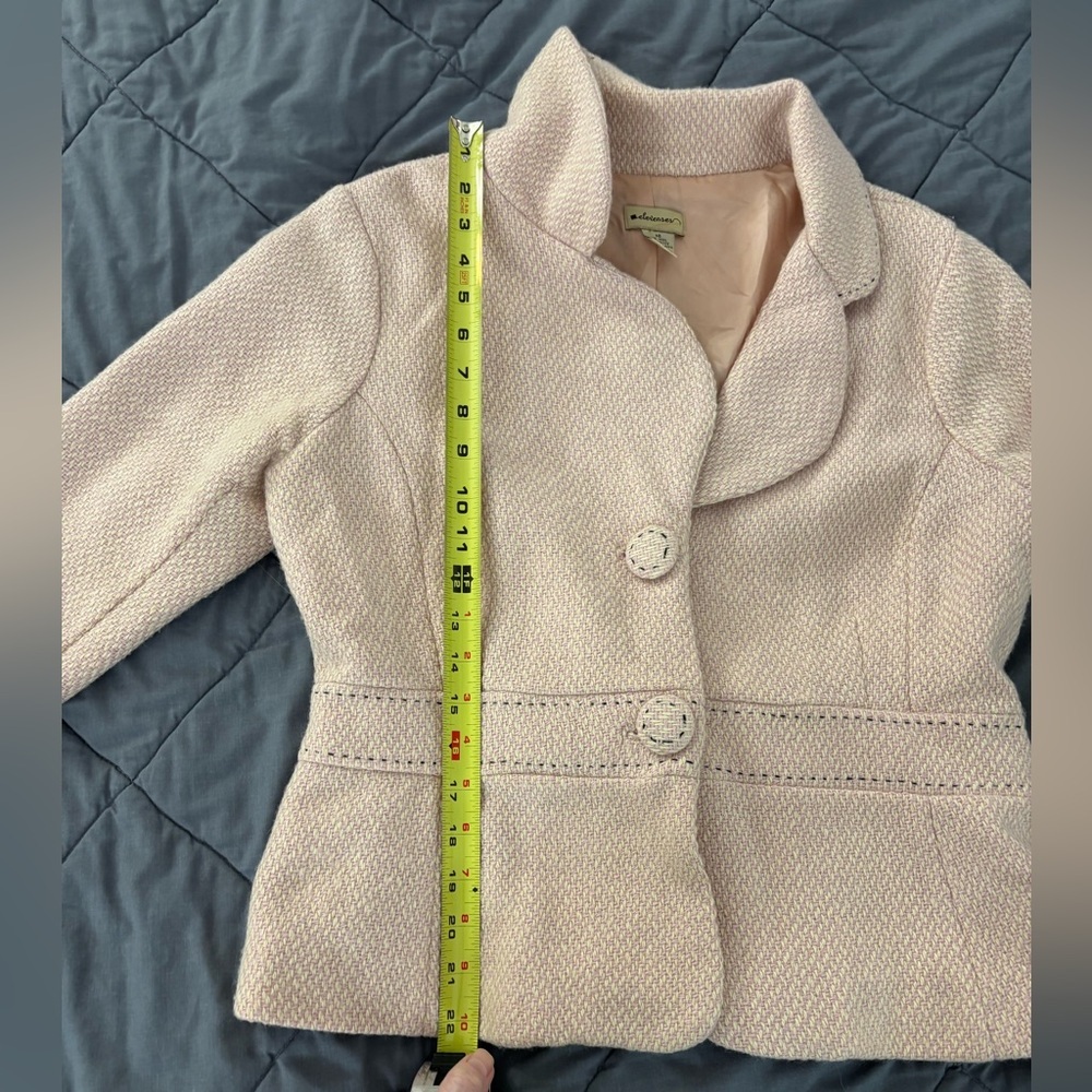 Anthropologie Elevenses pink tweed cropped blazer with back bow - Picture 9 of 14